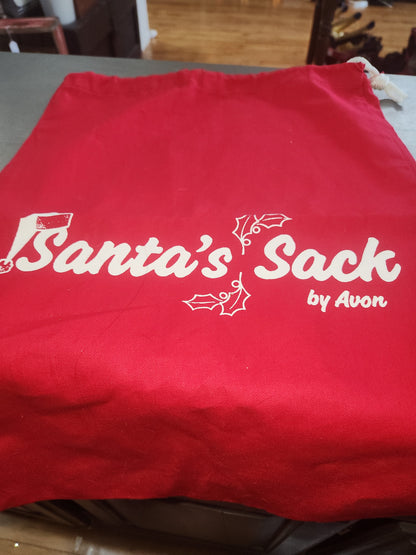 Vintage Christmas Avon Santa's Sack Gift Toy Bag Red Drawstring CLEARANCE 19" x 14" av12