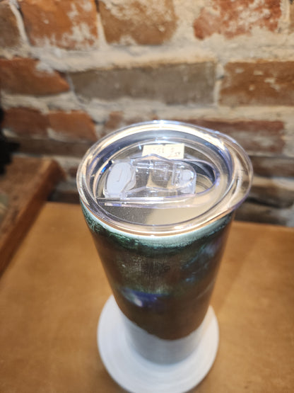 20 ounce stainless steel, Insulated, alcohol ink art Tumbler Copper Teal Blue White AS IS CLEARANCE ai7