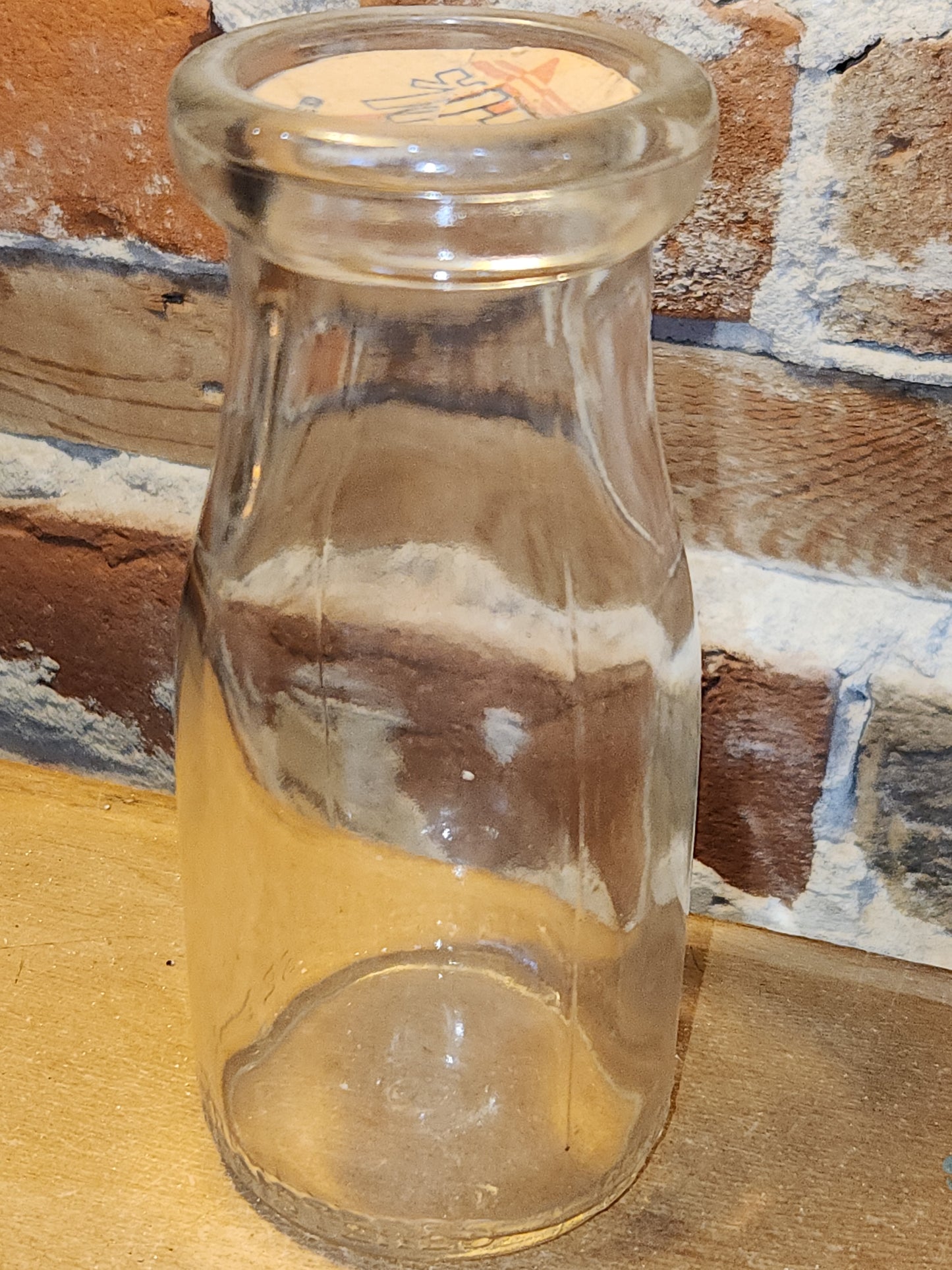 Vintage Milk Bottle Half Pint Clear Glass As Is Chip vmb60