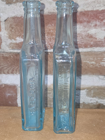 Vintage Medicine Bottles Cha H Fletcher Castoria Faint Blue Glass Set of 2 vmb43