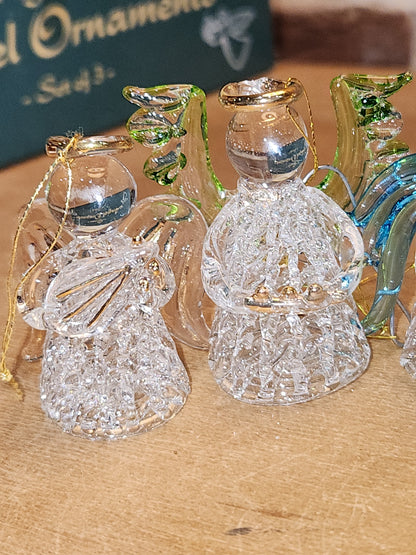 Vintage Giftco Glass Angel Ornaments 2 Different Sets in Original Boxes 5 angels ang91
