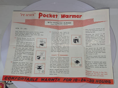 Vintage Peacock Chrome Plated Pocket Hand Warmer Original Box Bag Instructions vhw2