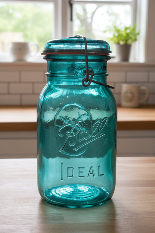 Vintage Ball Ideal Green Blue Teal Jar Bicentennial Eagle Wire Seal jar2