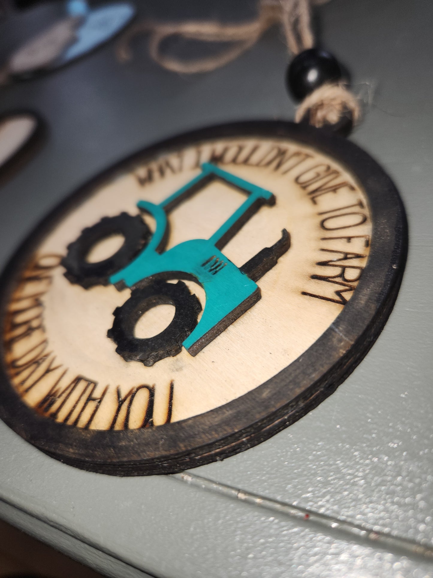 Memorial Ornament or car charm. Green tractor. What I wouldn't give to farming one more day with you.