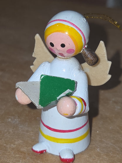 Vintage Wooden Ornaments Angels Set of 2 MCM Kitchy