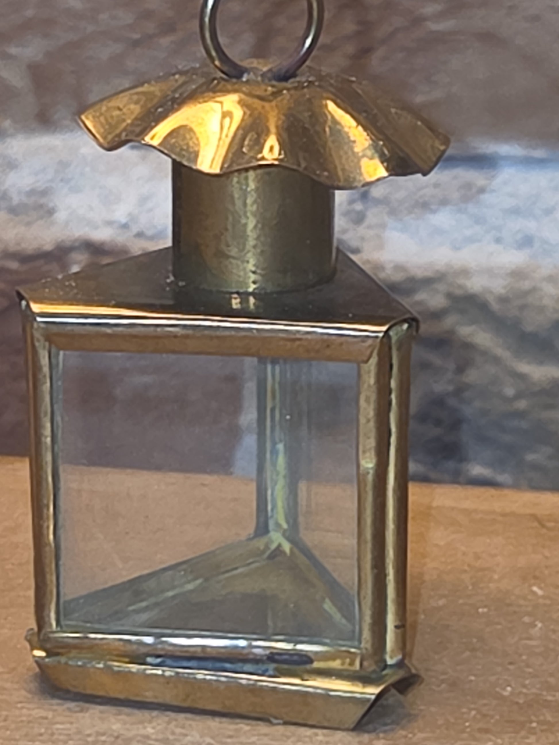 Vintage Brass and Glass Lantern Ornament bb81