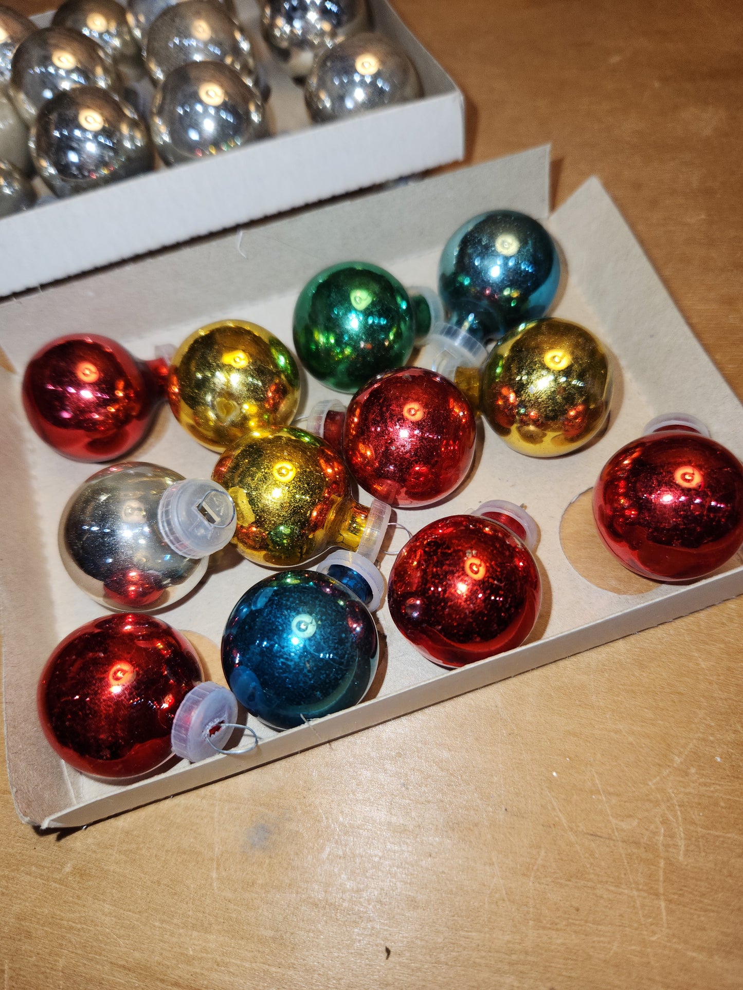 Vintage Mercury Glass Feather Tree Ornaments 24 Pieces Plastic Tops