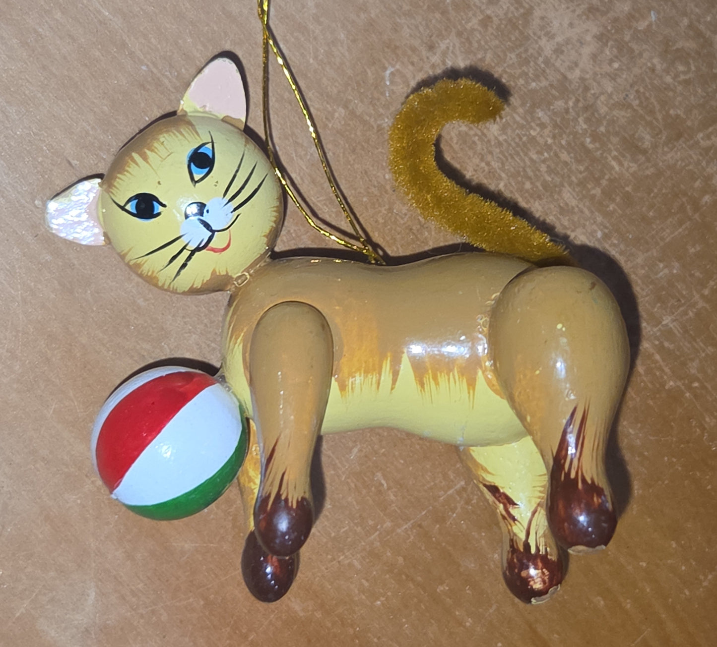 Vintage Wooden Ornaments Snowman Cat Shoe Tree Set of 5 MCM Kitchy