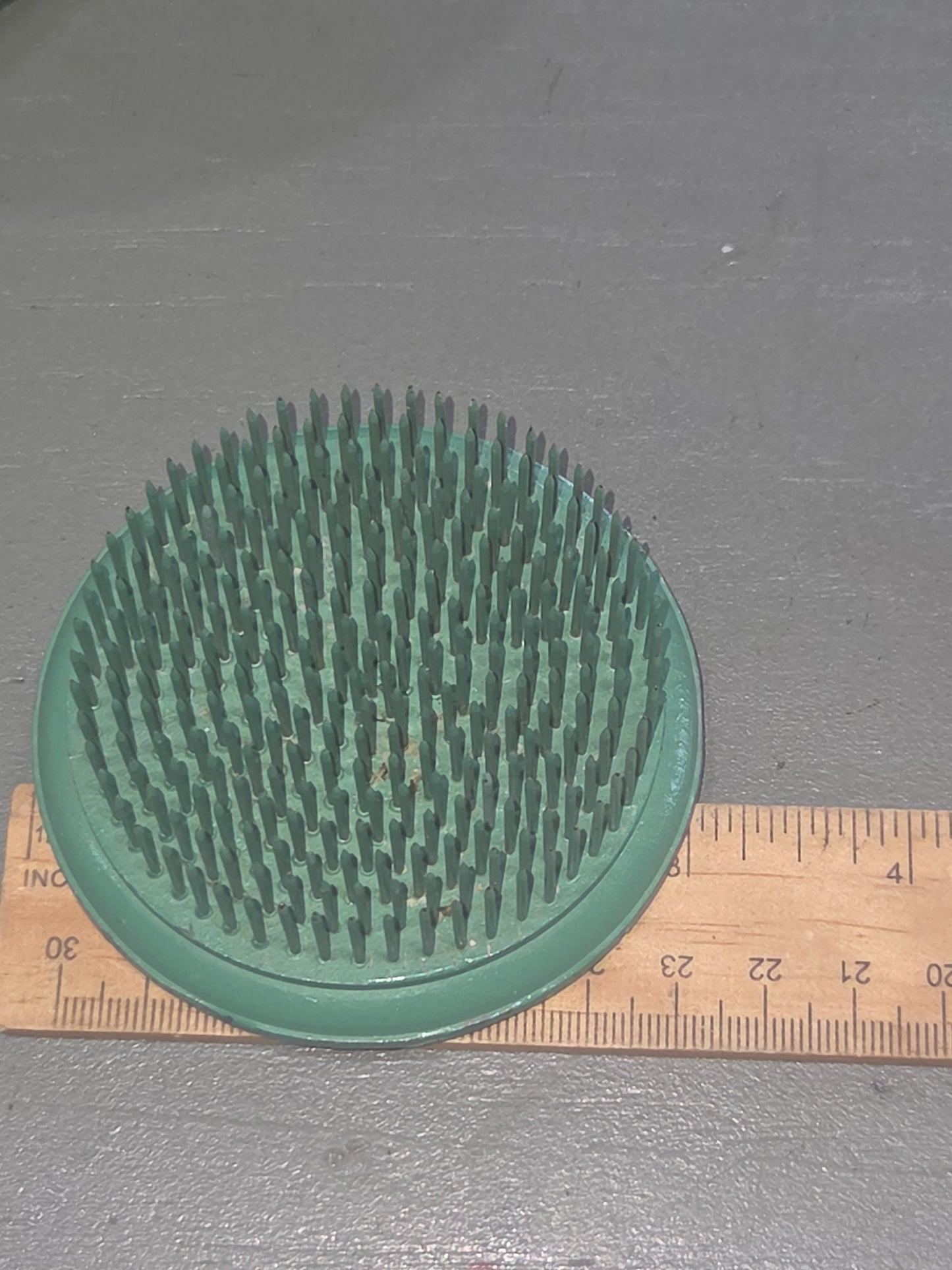 Vintage Flower Frog Cast Metal Green Very Sharp 3" ff87