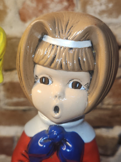 Vintage Ceramic Girl Carolers Christmas Set of 2 1970s