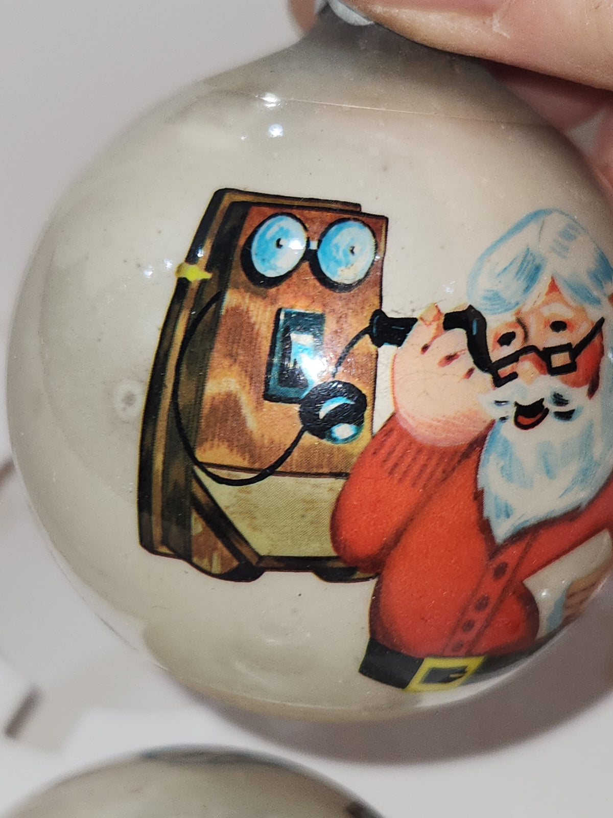 Vintage Glass Ornaments 2 1/4" Santa on Antique Phone Set of 4 Made in USA NO BOX bo098