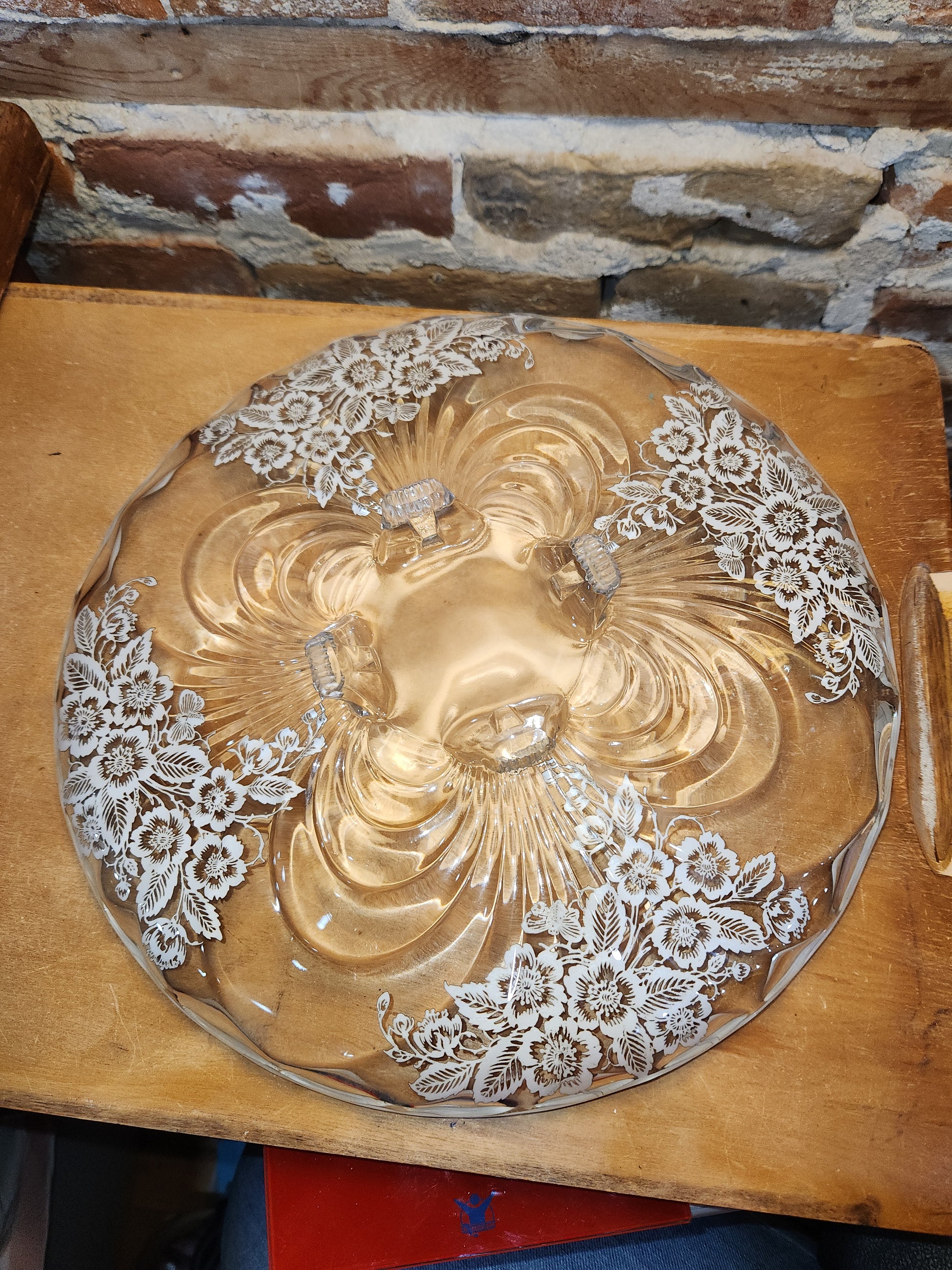 Vintage Cambridge Glass Company Footed Glass Platter with Caprice Pattern With Silver Overlay by Silver City gp8