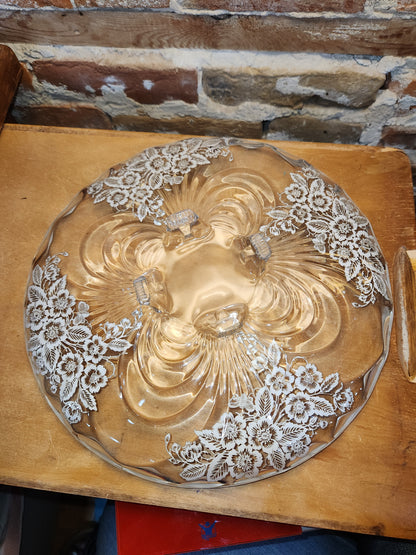 Vintage Cambridge Glass Company Footed Glass Platter with Caprice Pattern With Silver Overlay by Silver City gp8