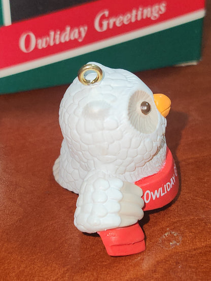 Vintage Hallmark Keepsake Ornament Miniature Owliday Greetings 1989