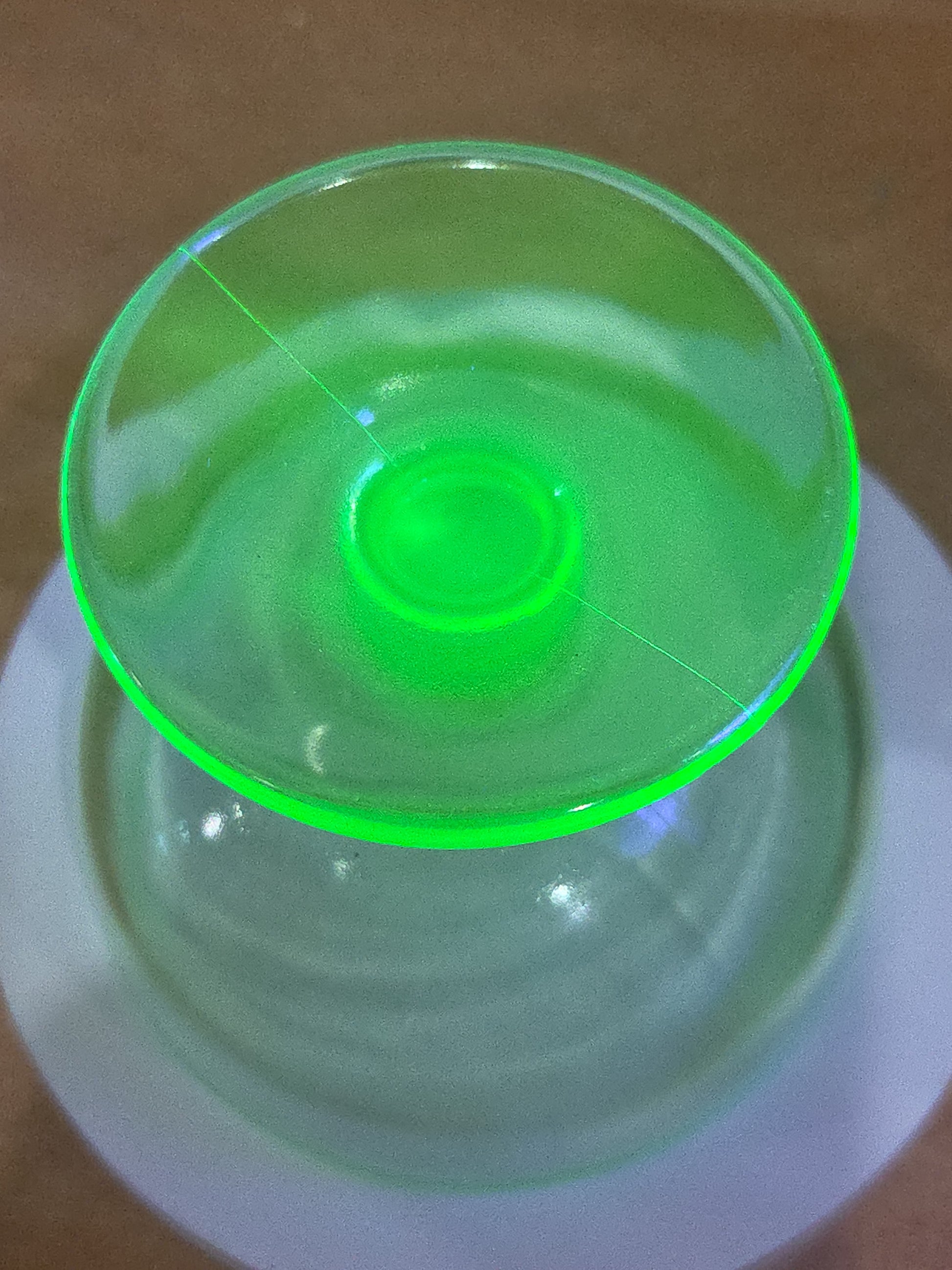 Vintage Uranium Depression Glass Compote Dessert Dish Vaseline Glows ug04