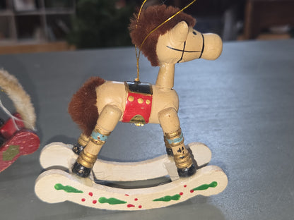 Vintage Wooden Ornaments Rocking Horses Set of 2 AS IS MCM Kitchy