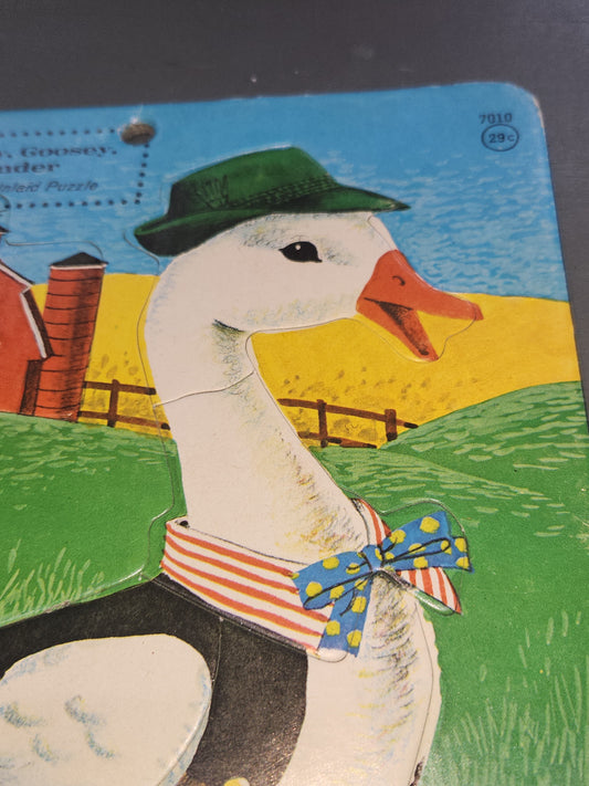 Vintage Saalfield Inlaid Puzzle Goosey, Goosey, Gander Preschool 7 Piece 1960s