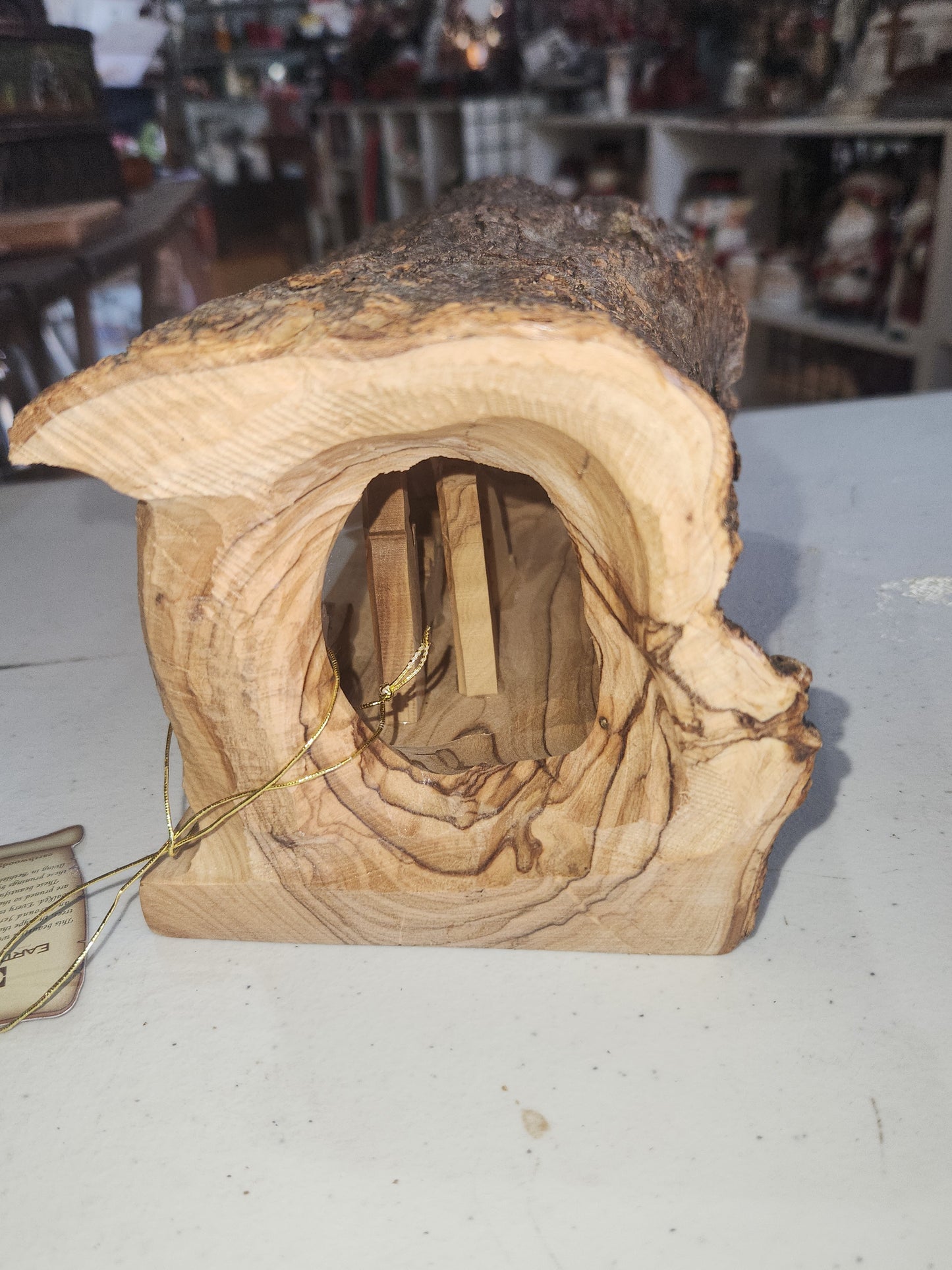Nativity medium Grotto Carved in Olive Wood Branch Made in Bethlehem 4" x 8" n2c