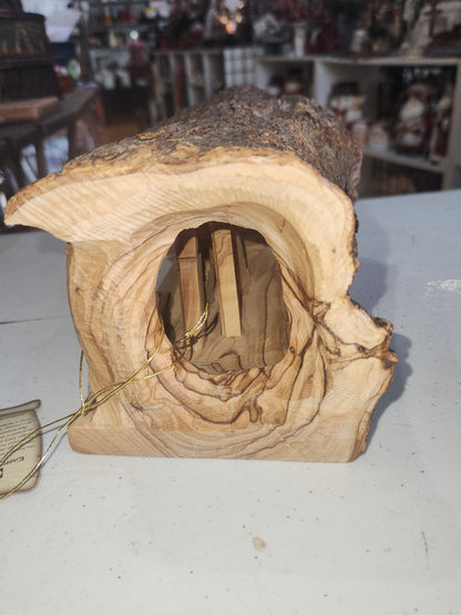 Nativity medium Grotto Carved in Olive Wood Branch Made in Bethlehem 4" x 8" n2c