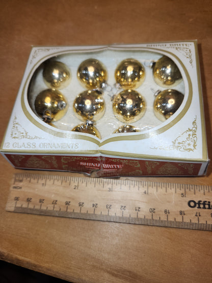 Box of Shiny Brite gold ornaments .98" 1" 25mm box of 12 bO03 box as is