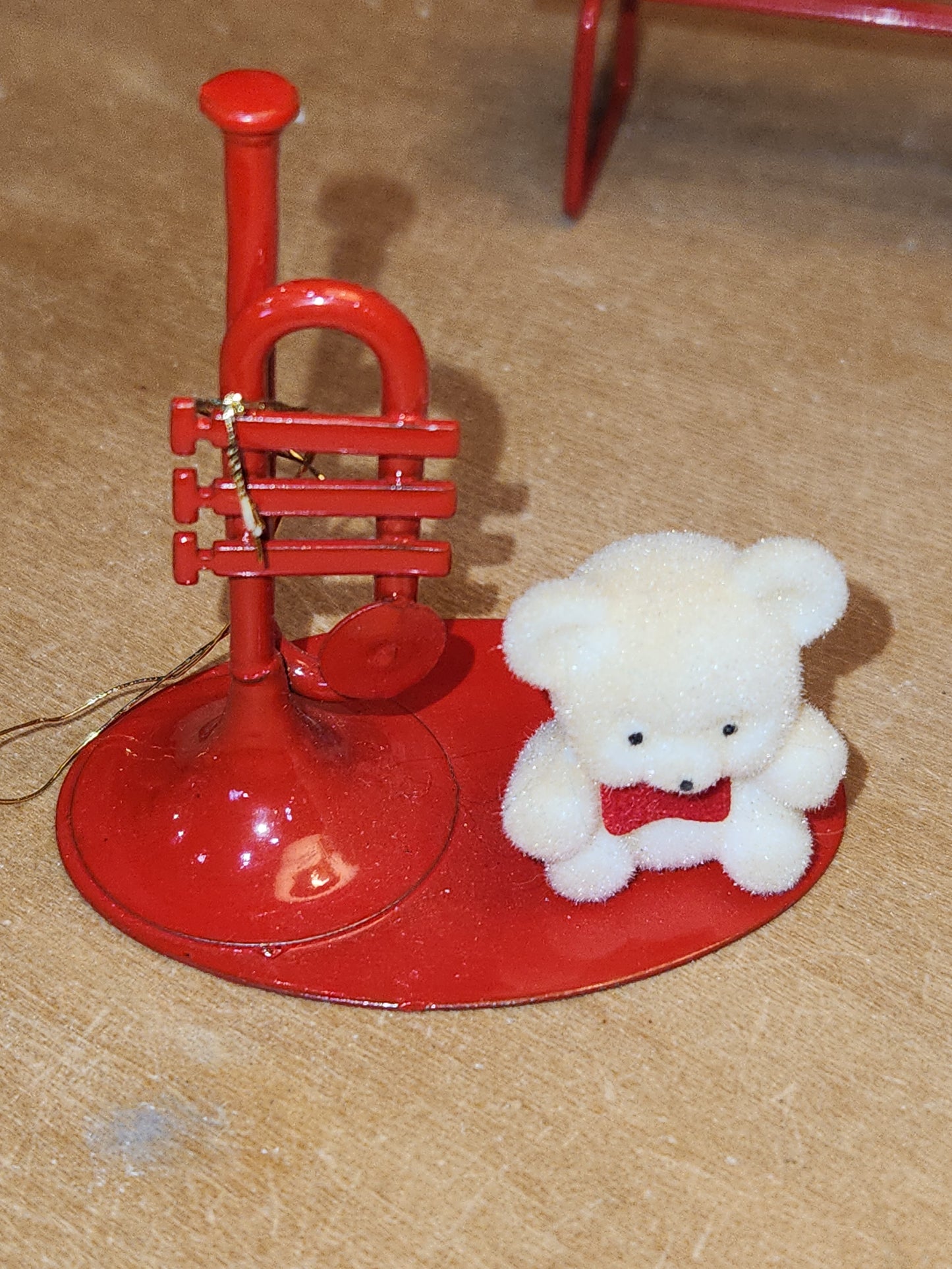 Vintage Avon Bear Ornaments Two Benches One Horn One Trumpet As IS No box