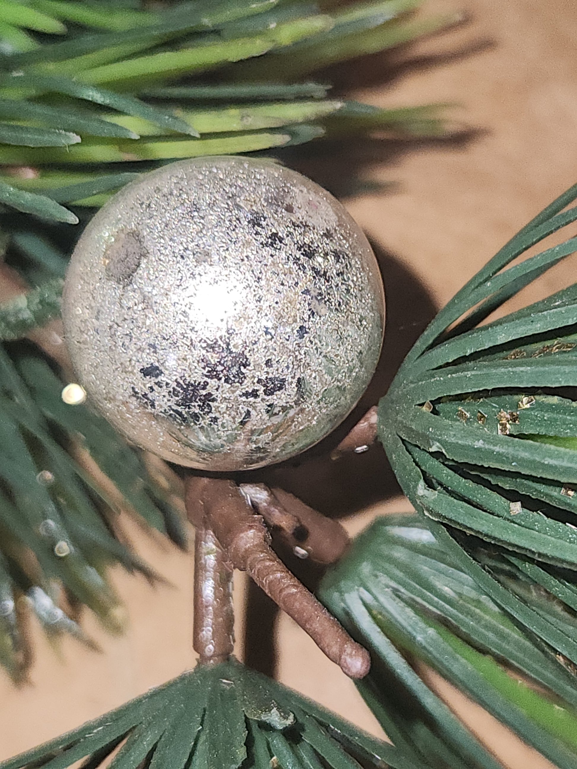Vintage Christmas Pick with Mercury Glass Ornaments and Mercury Glass Starburt Ornaments cp1