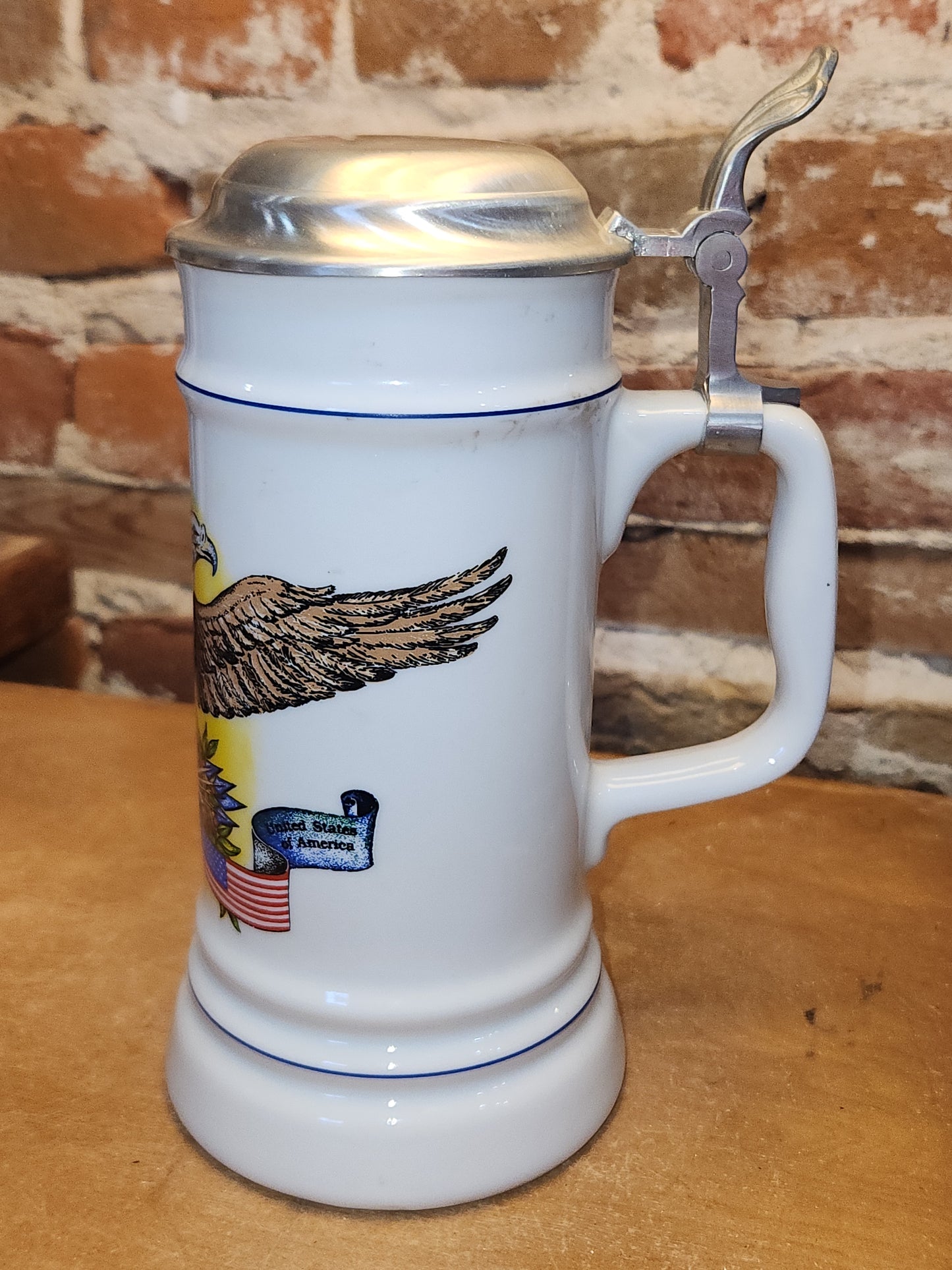 Vintage Lidded Beer Stein Eagle with German Flag United States Flag st8