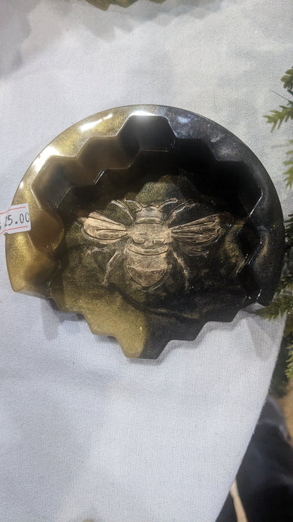 Coaster Set black and gold honeycomb and Bee