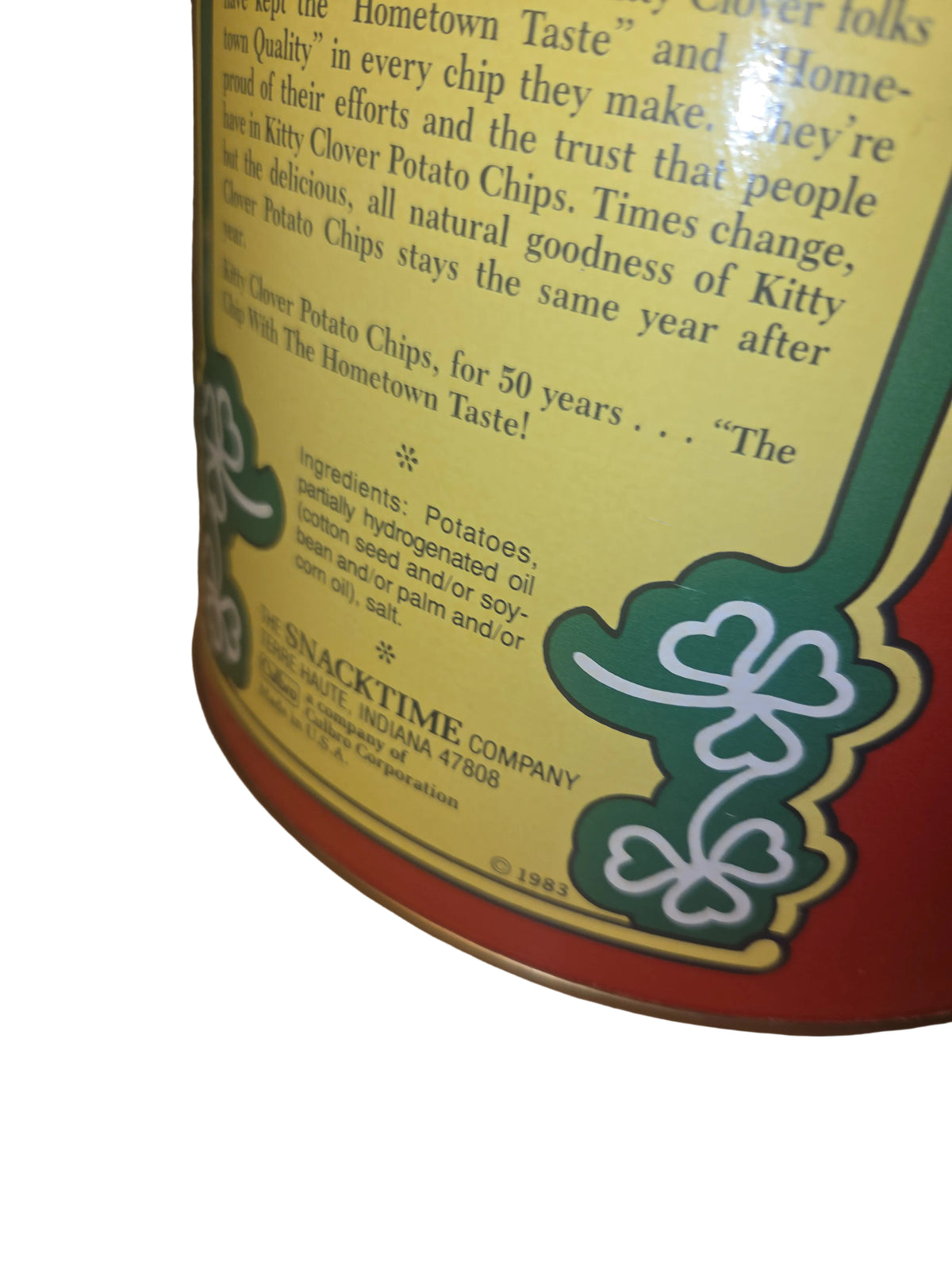 Vintage Advertising Tin Kitty Clover Potato Chip 14oz 1983 tin123