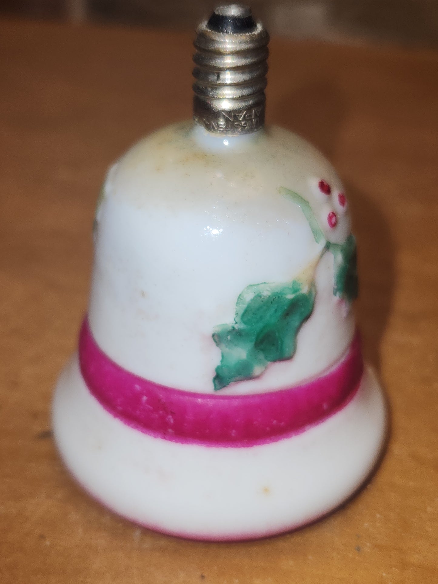 Vintage Bell Light Bulb Christmas Tree Ornament Holly Red Berries Pink Stripe LO1