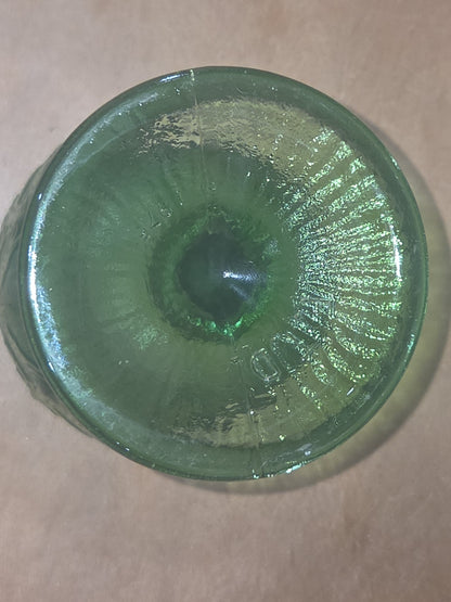Vintage Vase FTD 1975 Green Glass Goblet Vase with Pedestal Floral Arranging Leaf Pattern Pl75