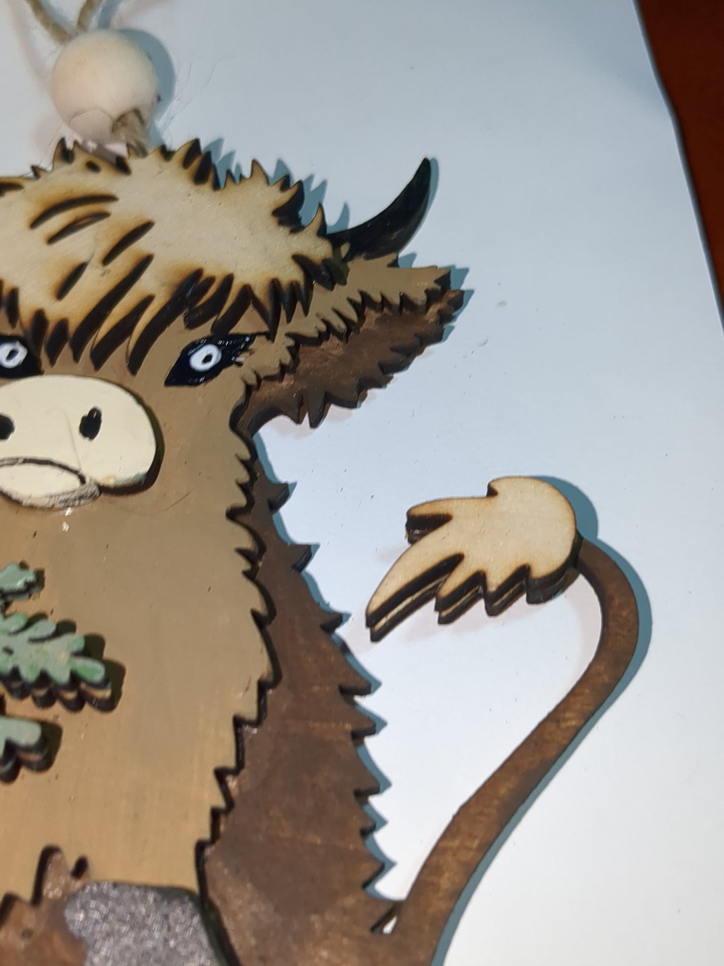 Wooden highland cow ornament or car charm