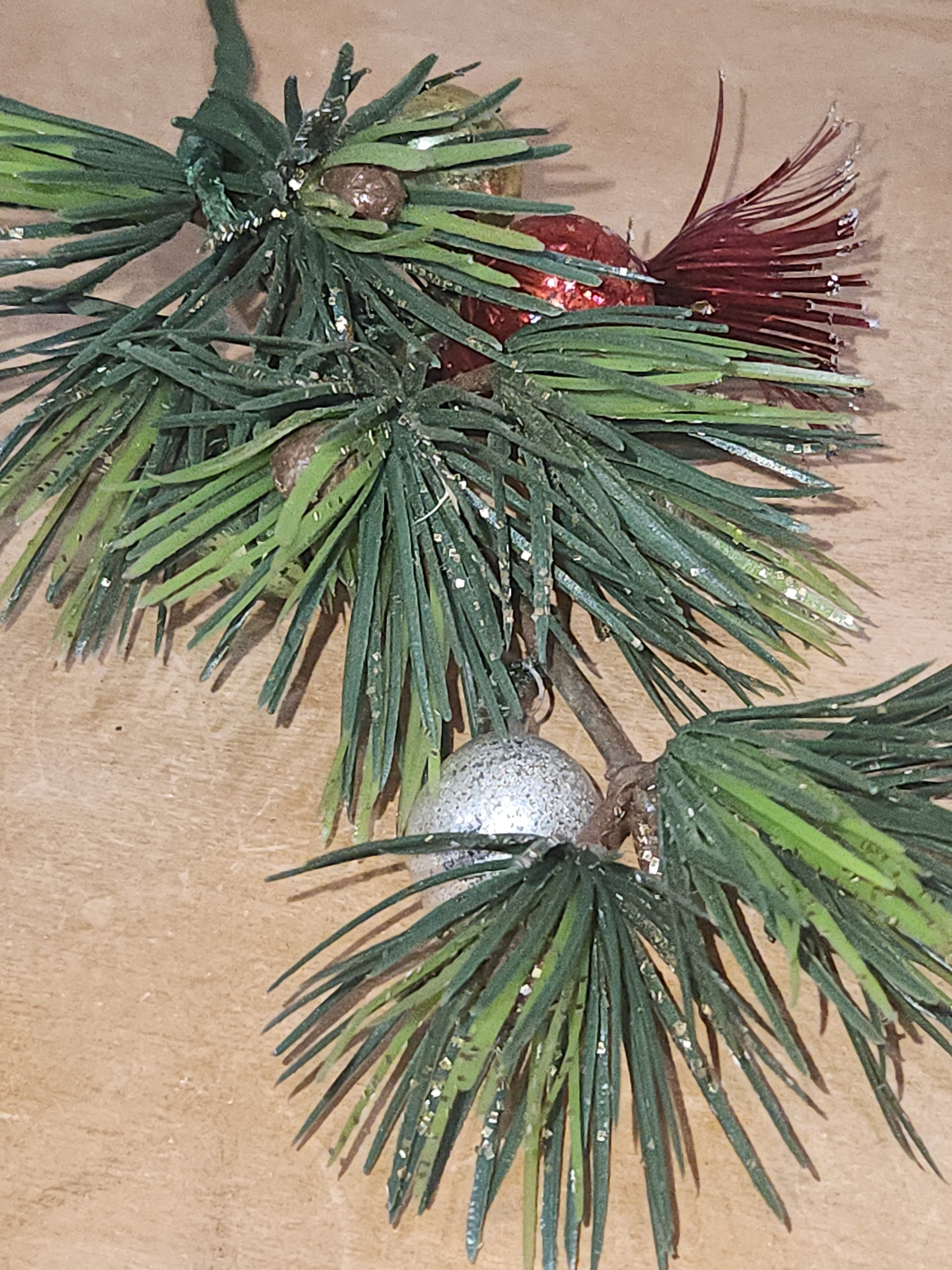 Vintage Christmas Pick with Mercury Glass Ornaments and Mercury Glass Starburt Ornaments cp1