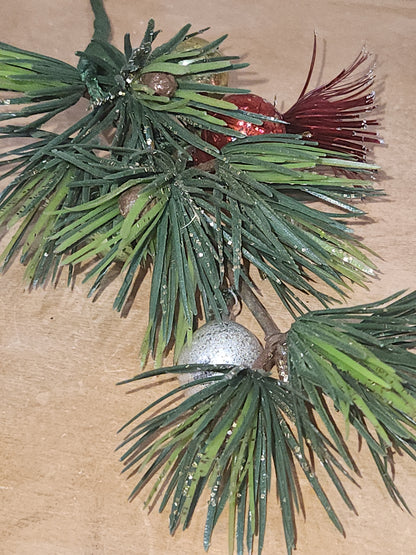 Vintage Christmas Pick with Mercury Glass Ornaments and Mercury Glass Starburt Ornaments cp1
