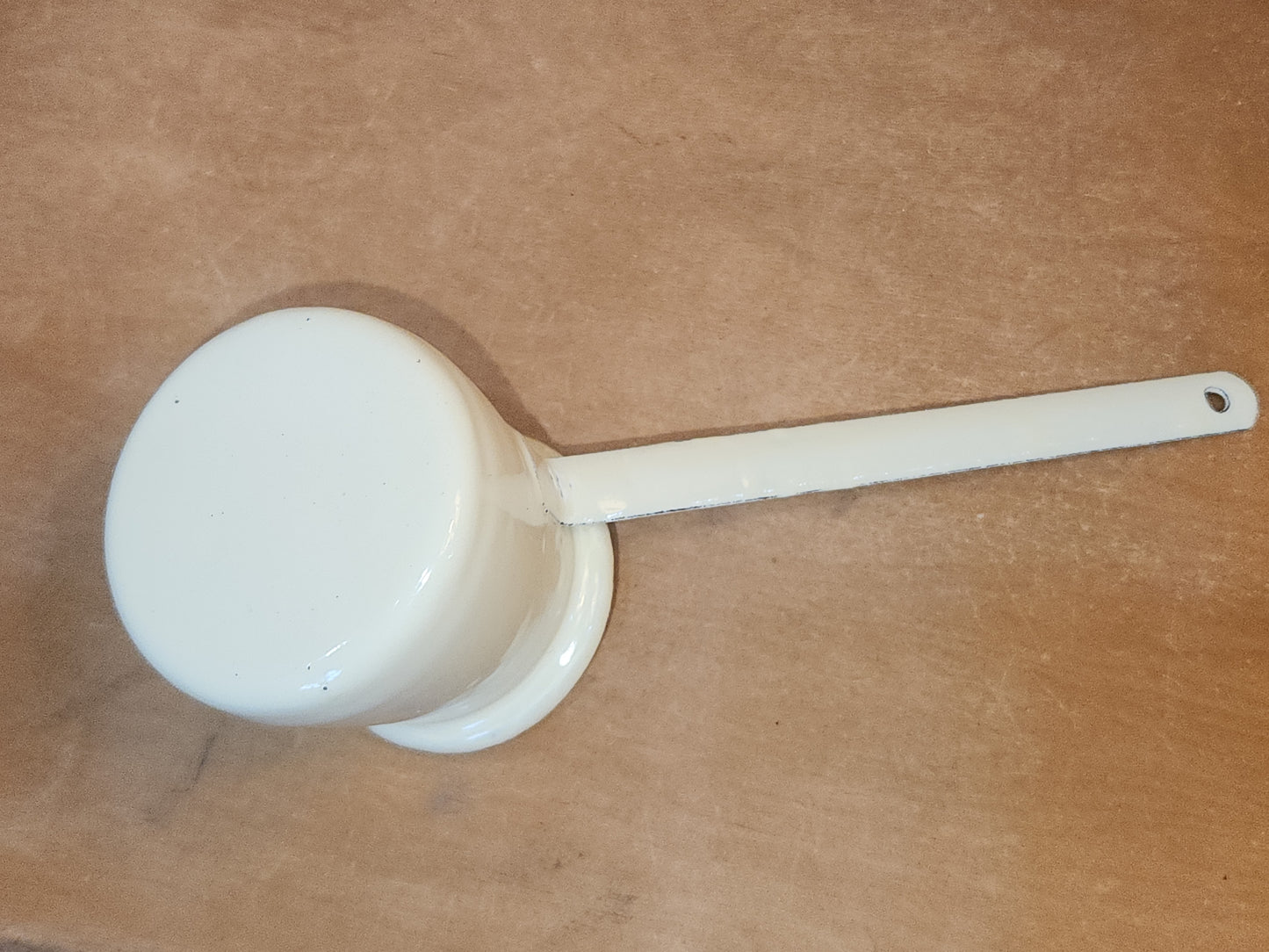 Vintage Enamelware Butter Melters Turkish Coffee Light Yellow Outside White Inside AS IS en09