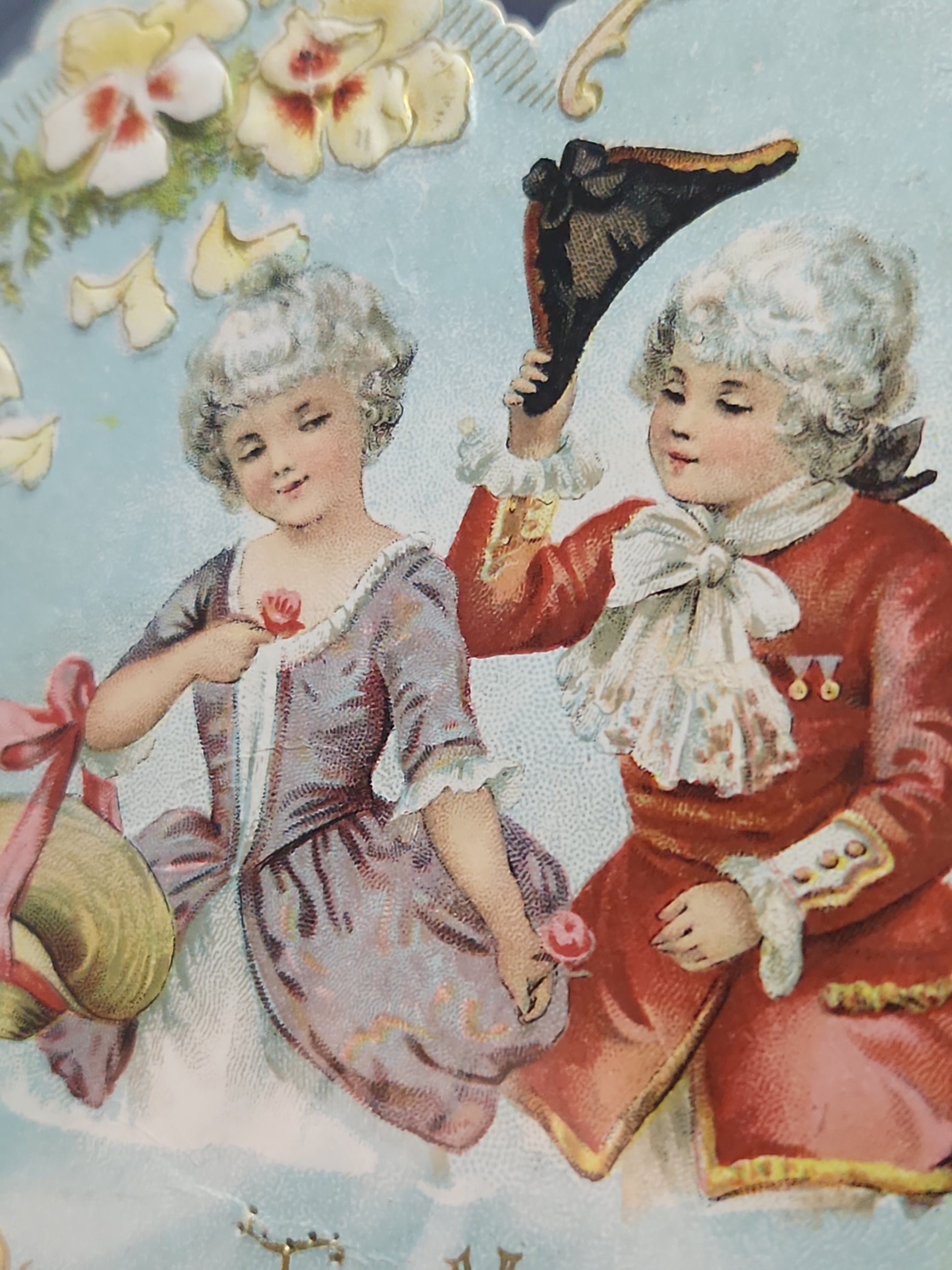 Antique Die Cut Valentine Card 1902 Heart Shape Victorian Couple To My Sweetheart