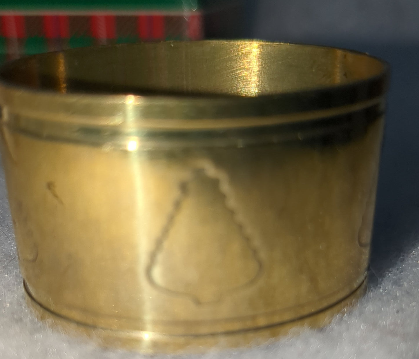 Vintage Scottish Plaid Set Of 4 Christmas Tree solid brass napkin rings br46