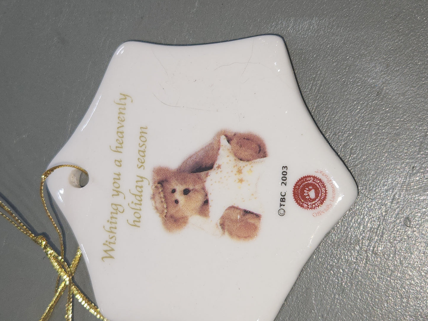 Boyd's Bears STAR shaped Porcelain HOLIDAY Christmas ORNAMENT Set of 2