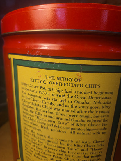 Vintage Advertising Tin Kitty Clover Potato Chip 14oz 1983 tin123