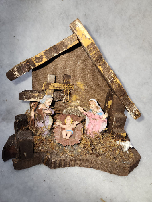 Vintage Italian Small Nativity Set. Mary, Joseph, Jesus, Sheep, Creche ns77