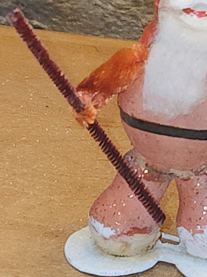 Vintage Putz Style Santa Claus Cardboard Mica Glitter Chenille Pipe Cleaner Figure sc33