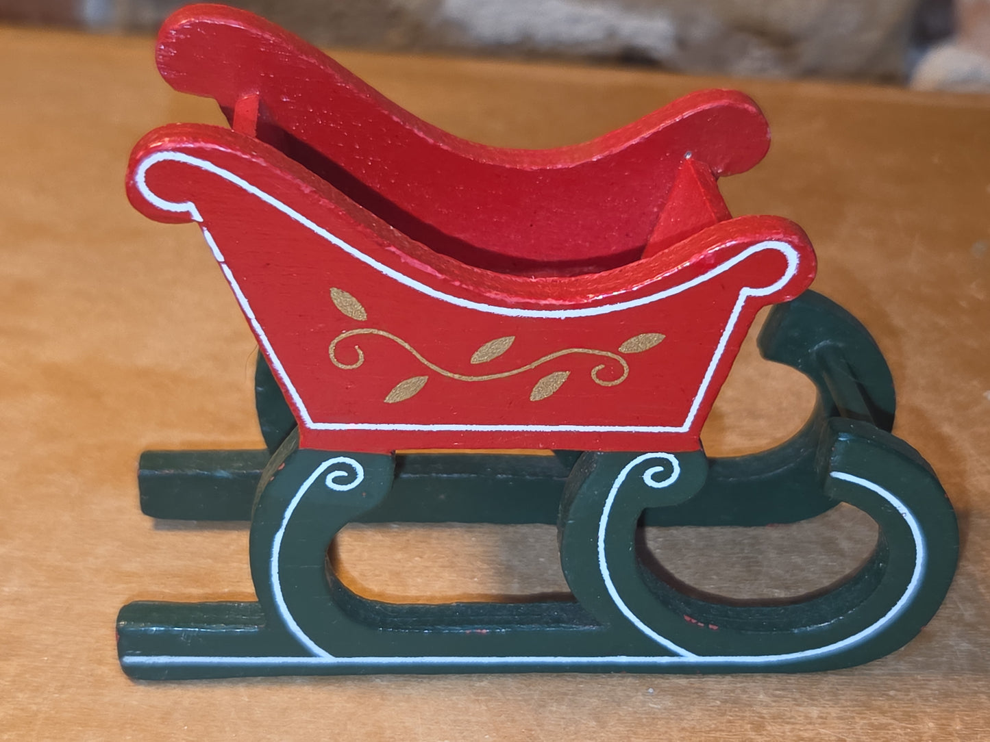 Vintage Wooden Ornament Sleigh Set of 2 AS IS MCM Kitchy