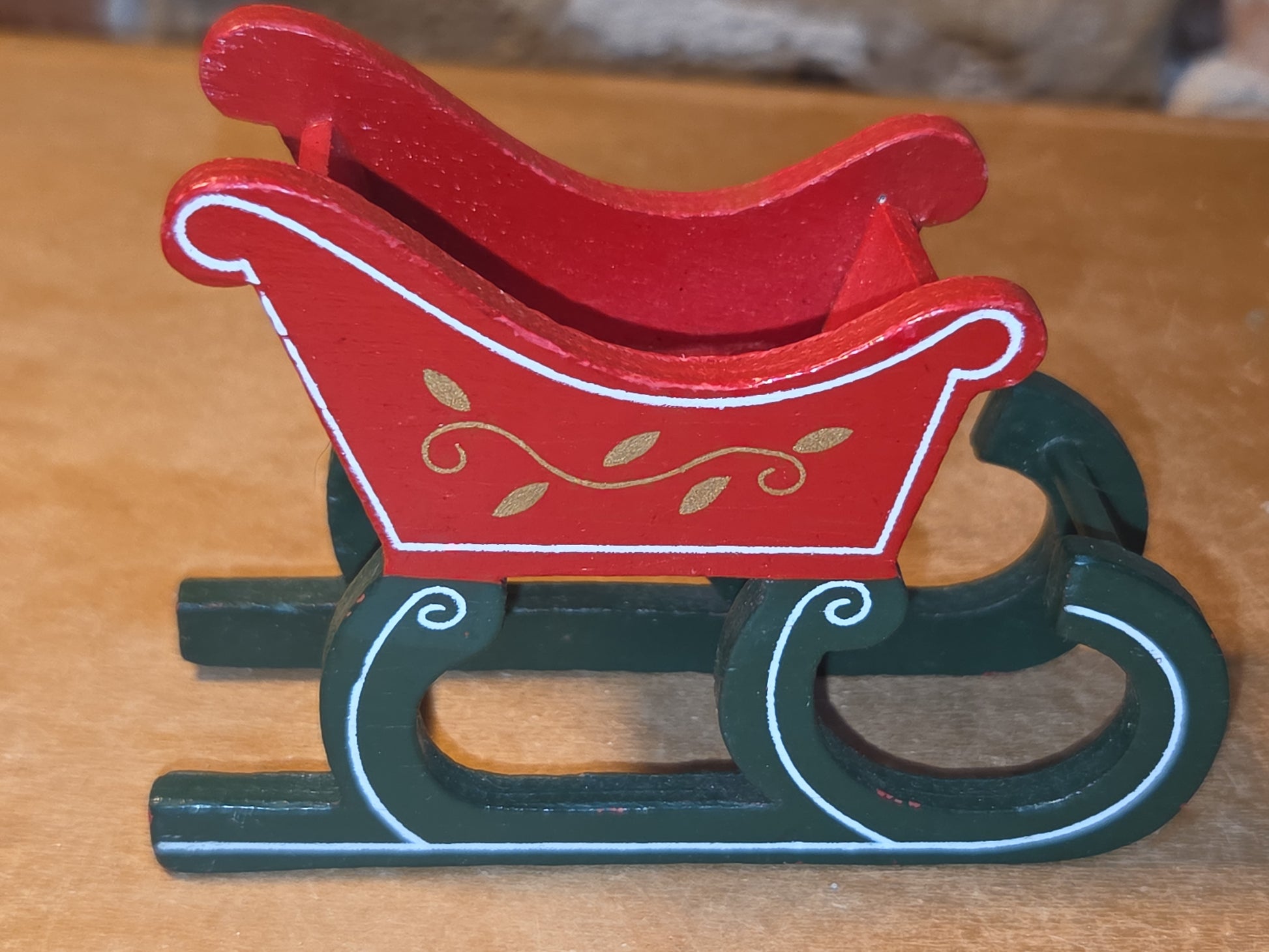 Vintage Wooden Ornament Sleigh Set of 2 AS IS MCM Kitchy