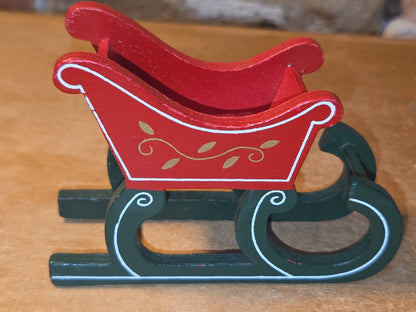 Vintage Wooden Ornament Sleigh Set of 2 AS IS MCM Kitchy
