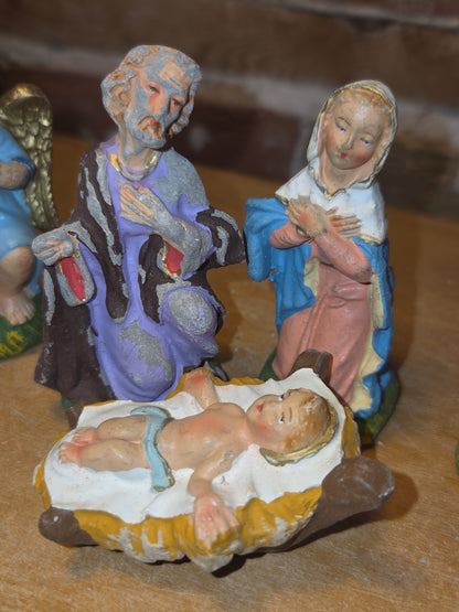 Vintage Holy Family Nativity Chalkware Paper Mache Italy 3 pieces AS IS