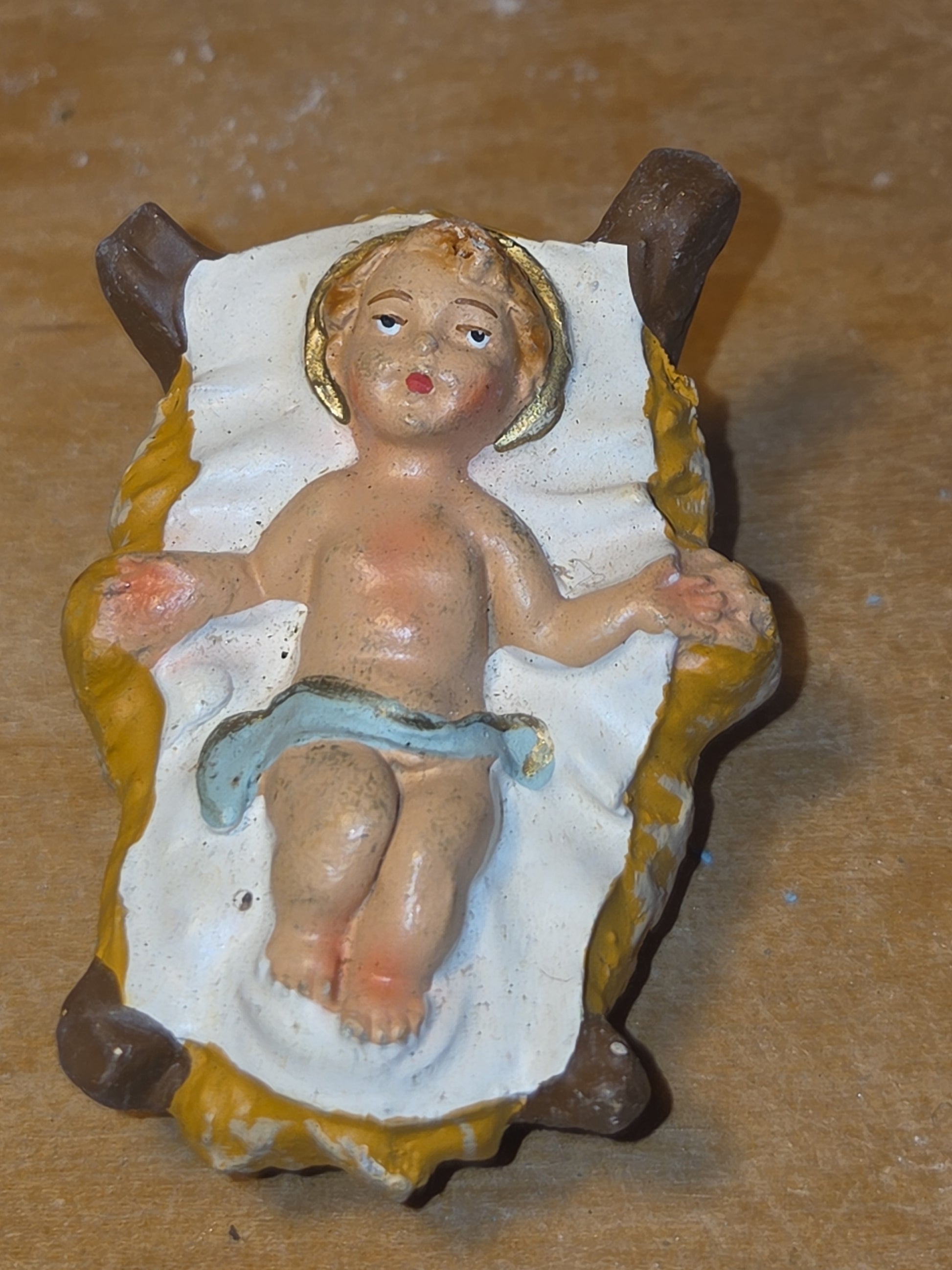 Vintage Holy Family Nativity Chalkware Paper Mache Italy 3 pieces AS IS