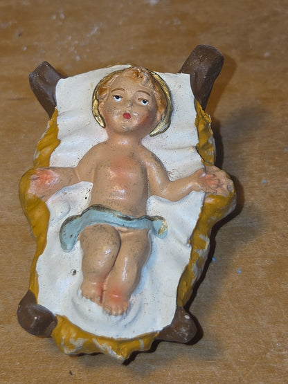 Vintage Holy Family Nativity Chalkware Paper Mache Italy 3 pieces AS IS