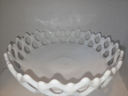 Vintage Westmoreland Milk Glass Compote Bowl Pedestal Doric Pattern Open Lace mg87