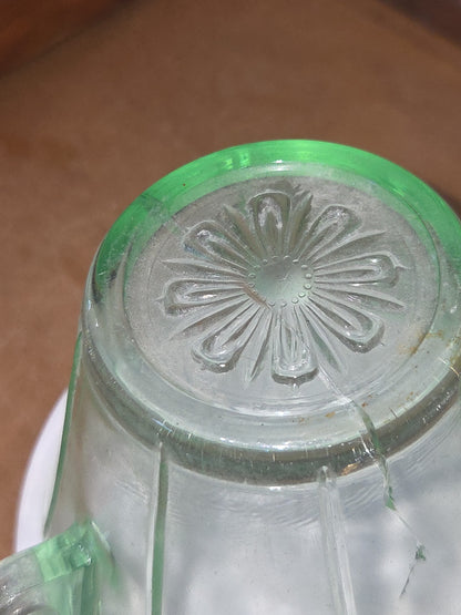Vintage Uranium Green Depression Glass Sugar Bowl Vaseline AS IS Crack Glows dg78