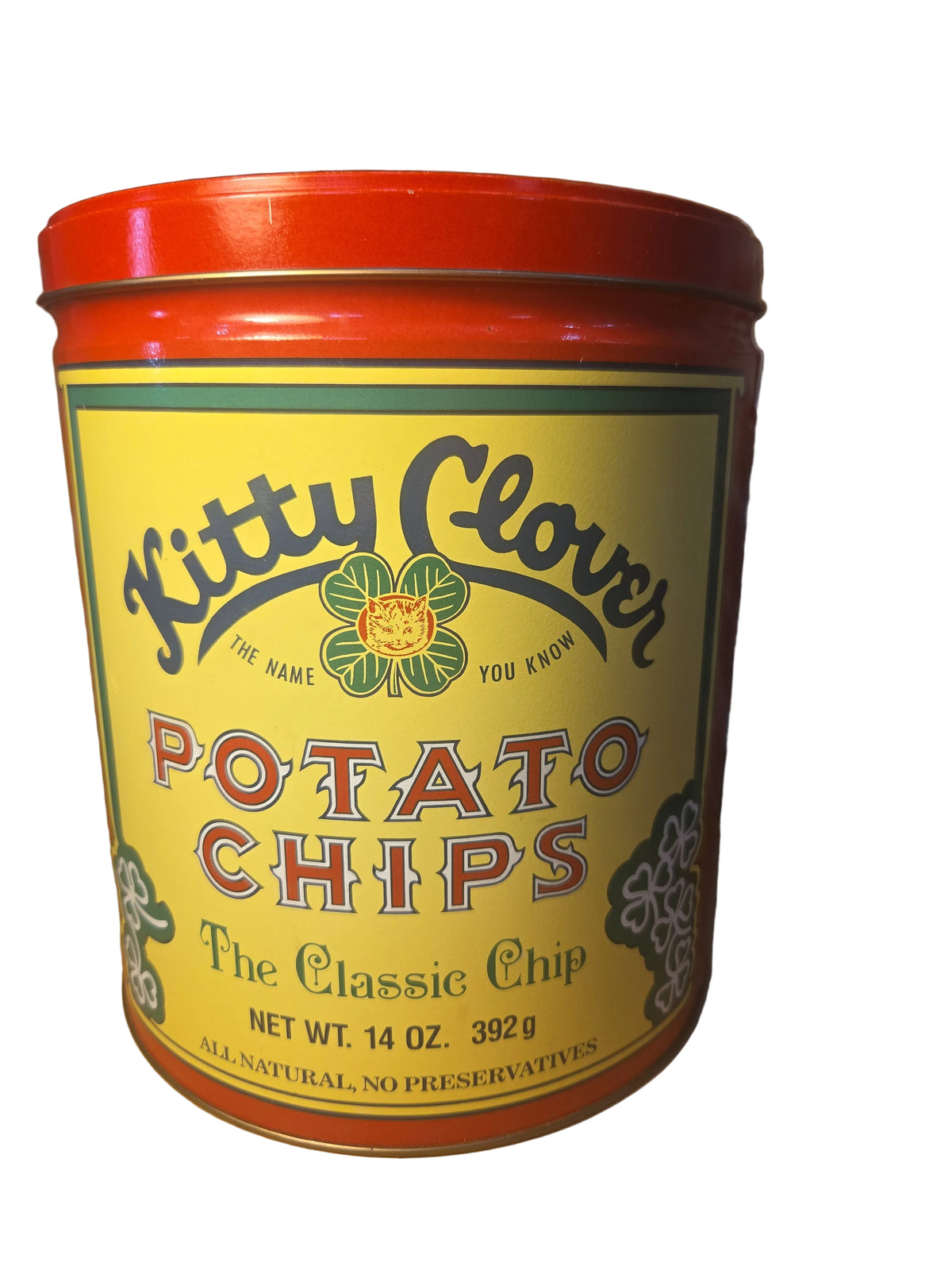 Vintage Advertising Tin Kitty Clover Potato Chip 14oz 1983 tin123